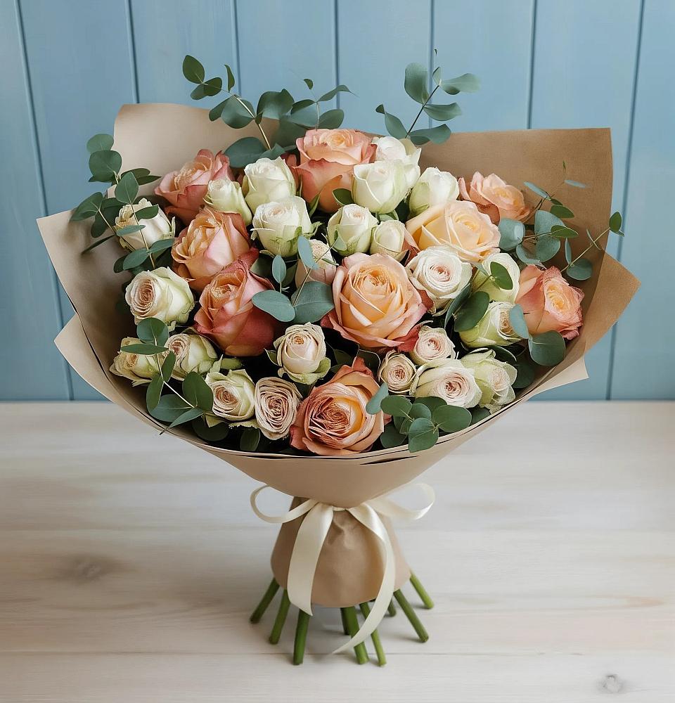 Букет цветов из: Альстромерии и Розы в Строителе Белгородской области