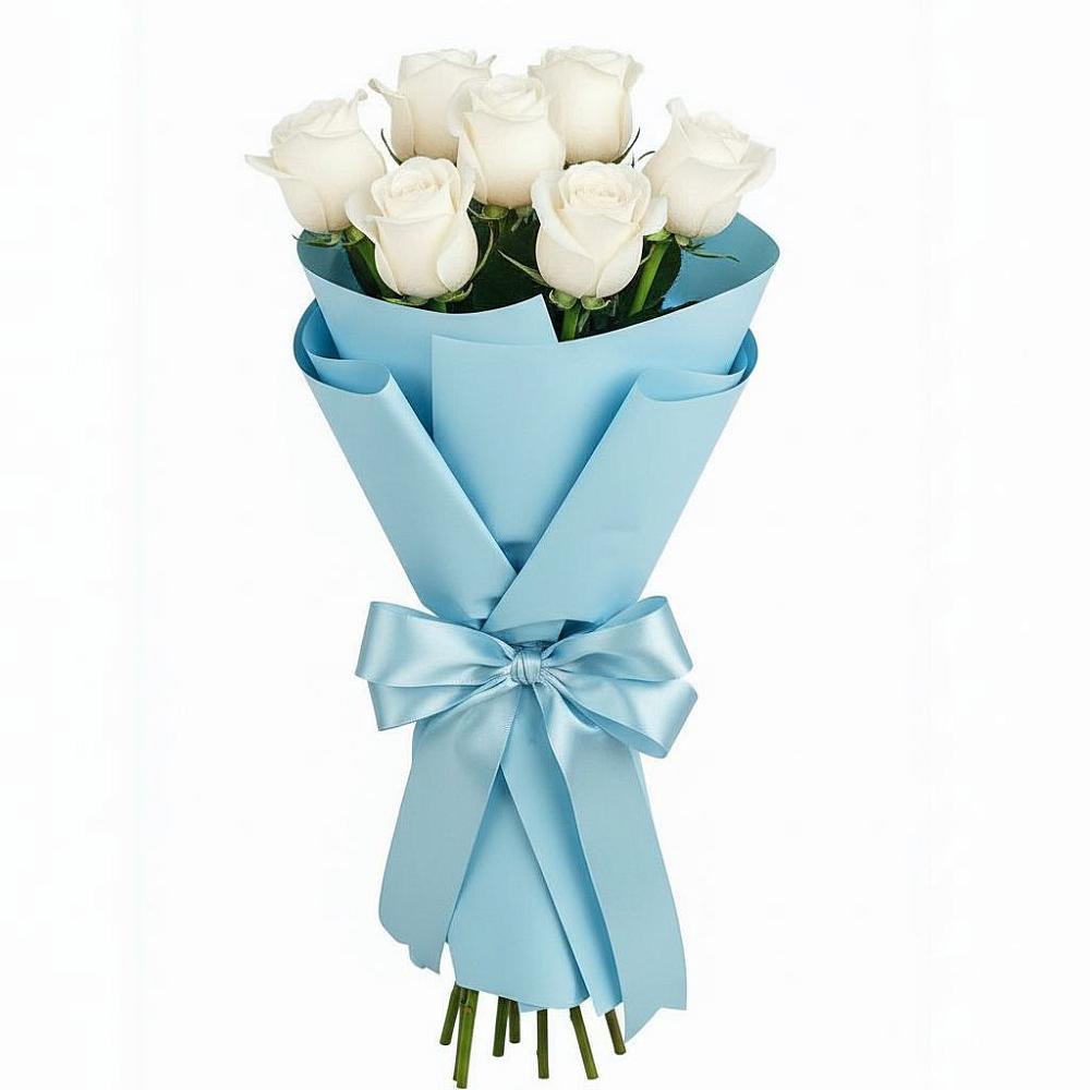 Букет 7 белых роз Проуд в Строителе Белгородской области