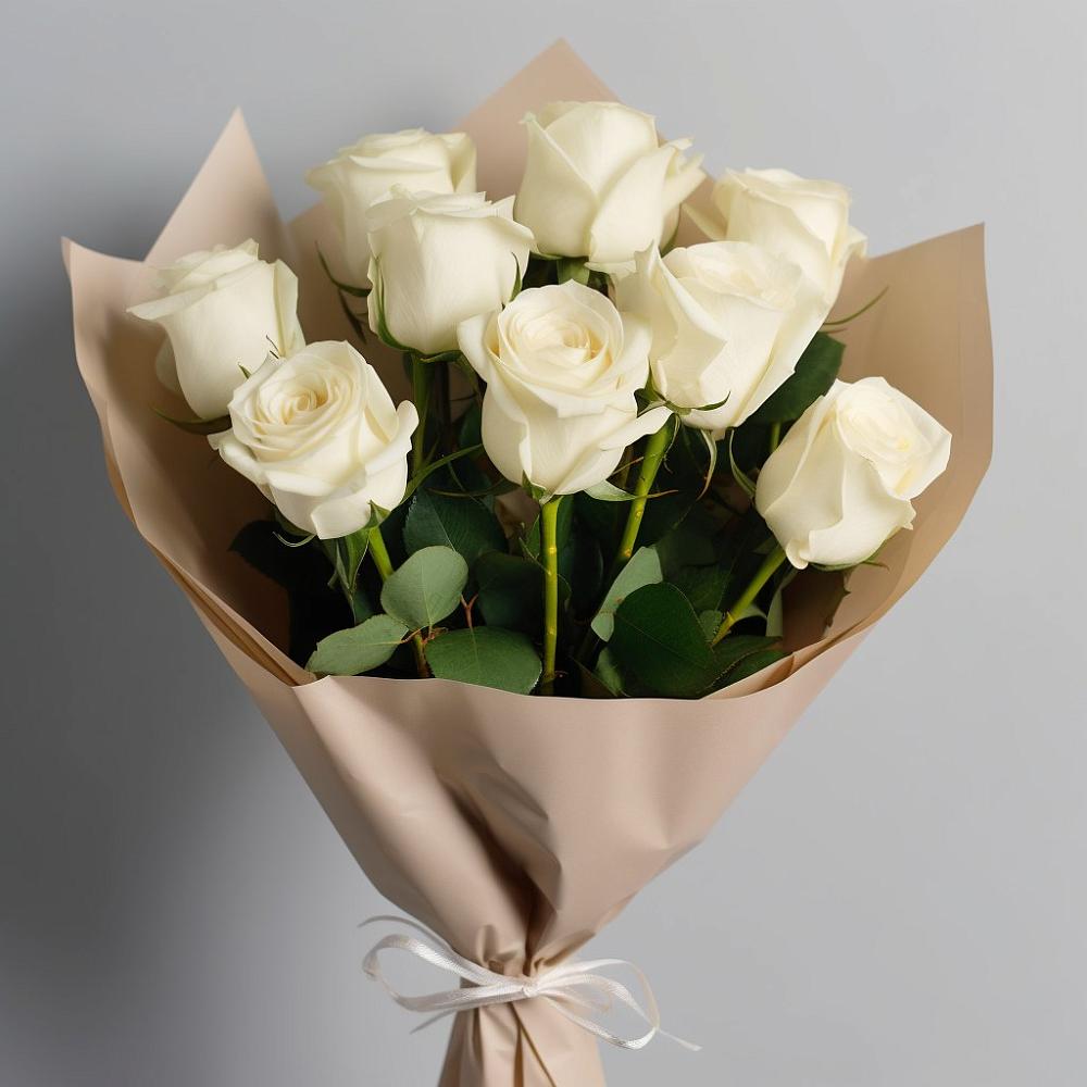Букет 9 Белых роз Эдлесс Лав в Строителе Белгородской области
