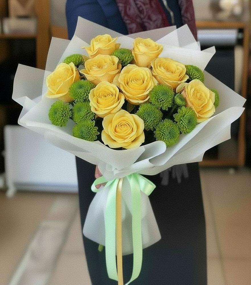 Букет цветов из: Хризантемы и Розы в Строителе Белгородской области