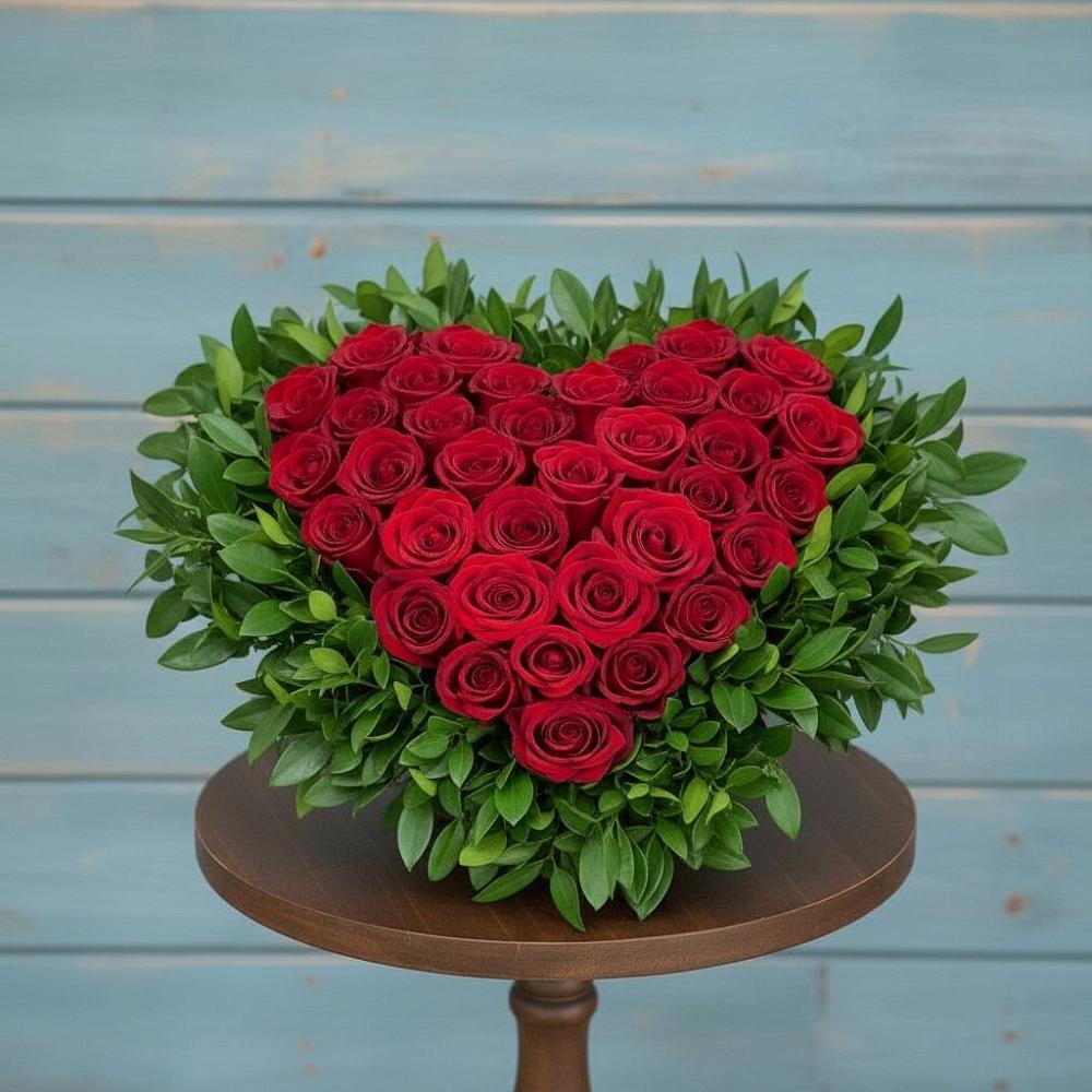 Цветочная композиция из Розы в виде сердца в Строителе Белгородской области