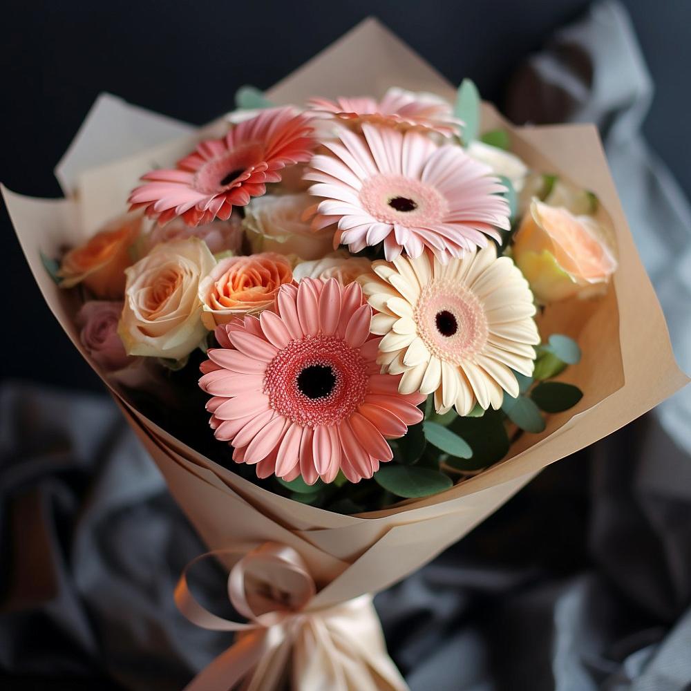 Букет цветов из: Герберы и Розы в Строителе Белгородской области