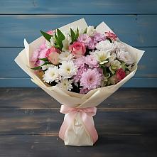 Букет цветов из:  Хризантемы, Альстромерии и Розы #REPLACE_PRED# Строителе Белгородской области