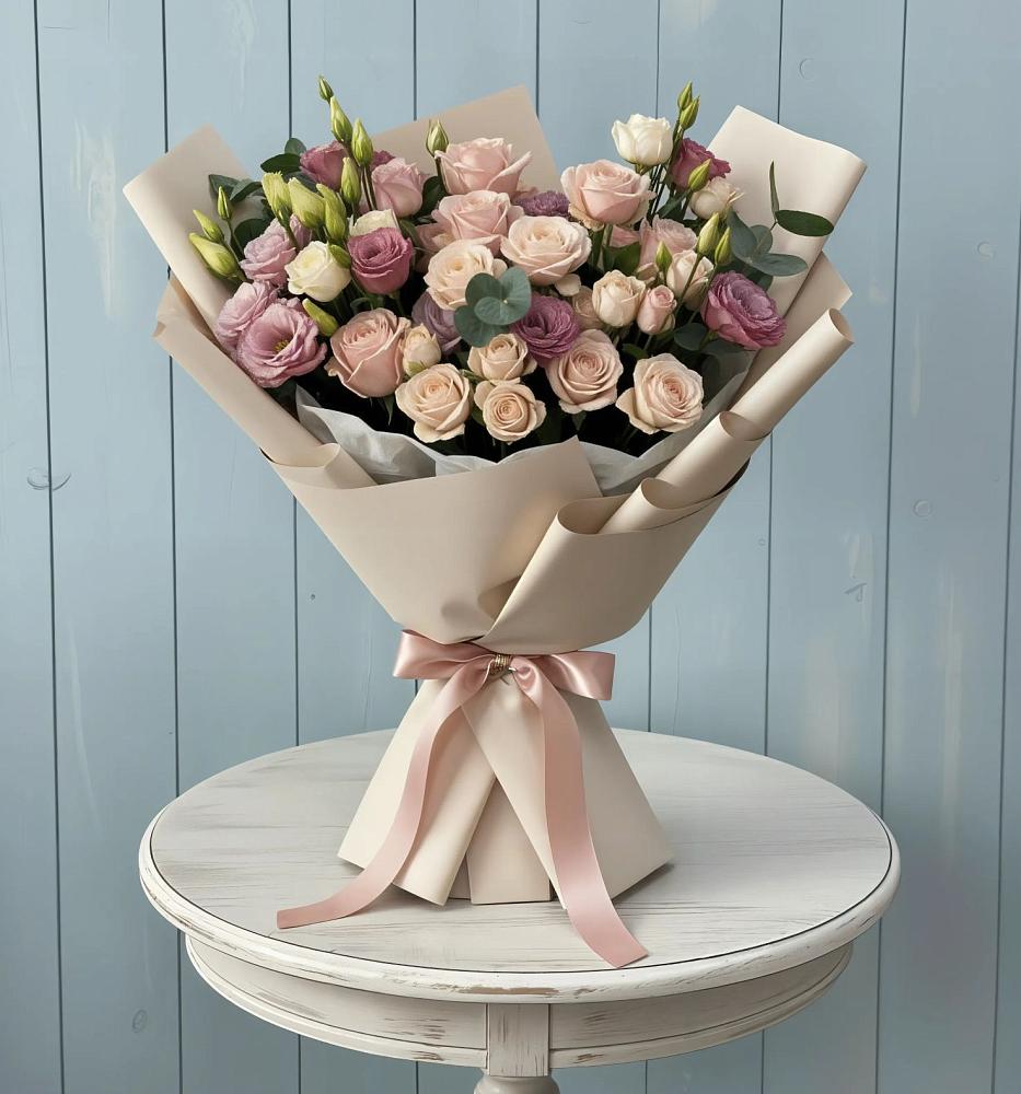 Букет цветов из: Розы и Лизиантусы в Строителе Белгородской области