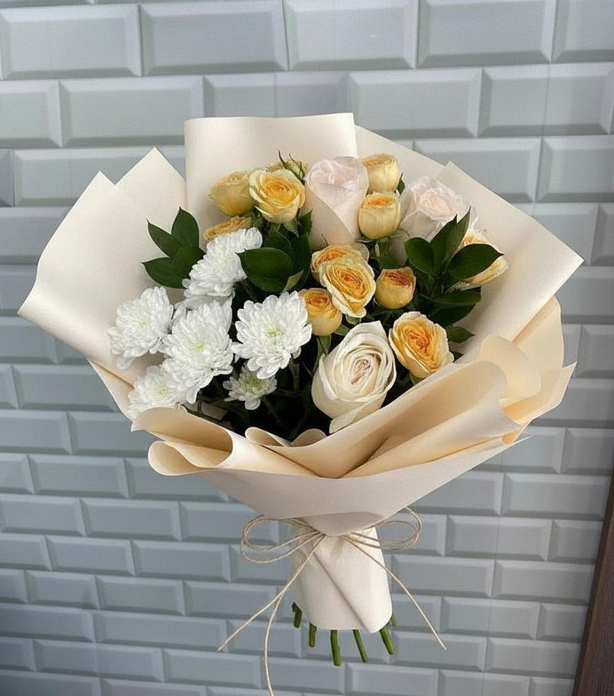 Букет цветов из: Розы и Хризантемы в Строителе Белгородской области