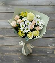 Букет цветов из:  Альстромерии, Розы и Хризантемы в Строителе Белгородской области